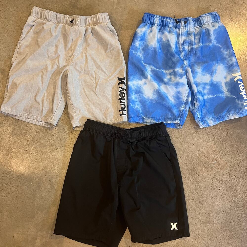 Hurley Black Gray Athletic casual shorts blue tie dye swimtrunk bundle boy 10/12